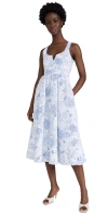 Cinq À Sept Cinq A Sept Garden Toile Notch Neck Midi Dress In White/blue