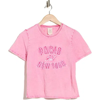 Cinq À Sept Garment Dyed Cotton Graphic Shrunken T-shirt In Pink