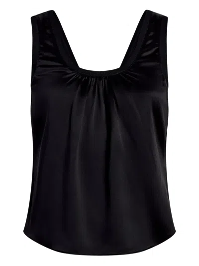 Cinq À Sept Gathered-neck Silk Top In Black