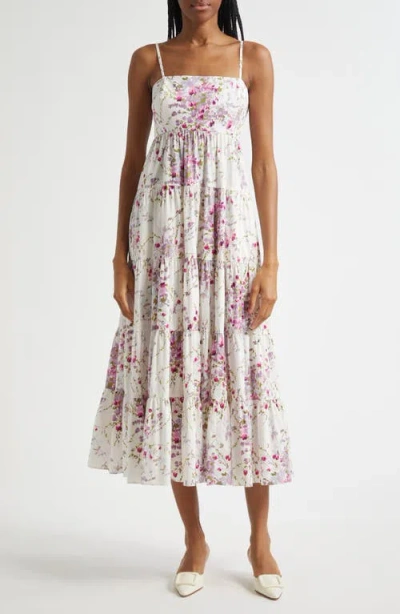 Cinq À Sept Gavin Midsummer Bloom Tiered Cotton Blend Dress In Ivory Multi