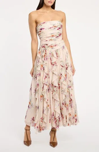 Cinq À Sept Gayla Iris Print Strapless Maxi Dress In Neutral