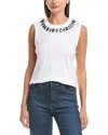 Cinq À Sept Blaine Crystal Embellished Neckline Sleeveless Top In White