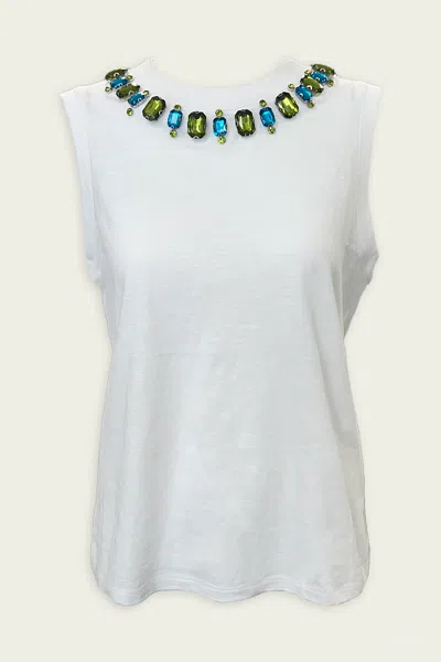 Cinq À Sept Gem Neckline Blaine Tee In White Green