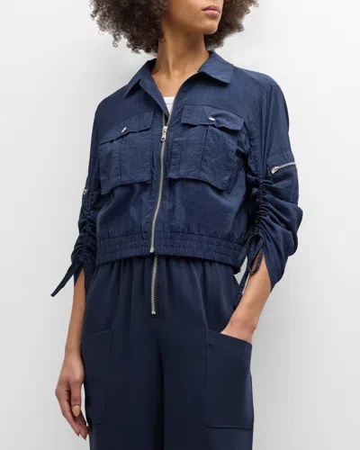 Cinq À Sept Genevieve Nylon Cropped Zip-front Jacket In Blue