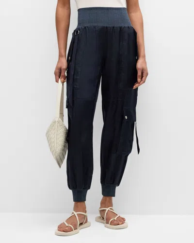 Cinq À Sept Genevive Satin Cargo Jogger Trousers In Navy
