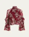 Cinq À Sept Gilded Paisley Tiered Ruffle-sleeve Blouse In Multi