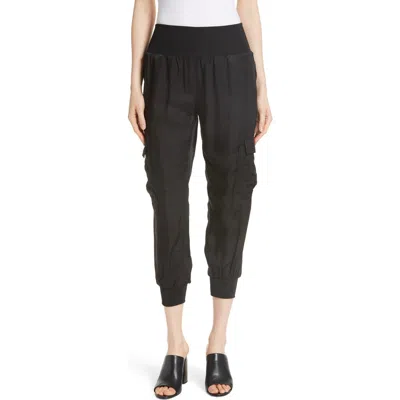 Cinq À Sept Giles Cupro Crop Cargo Joggers In Black