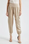 Cinq À Sept Giles Cupro Crop Cargo Joggers In Khaki