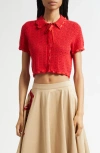 Cinq À Sept Ginerva Open Stitch Crop Cotton Blend Cardigan In Red