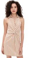 Cinq À Sept Gingham Denim Sleeveless Mckenna Dress Sahara/light Plaster