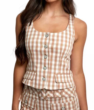 Cinq À Sept Gingham Denim Tank In Beige In Brown