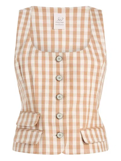 Cinq À Sept Gingham Denim Top In Neutrals