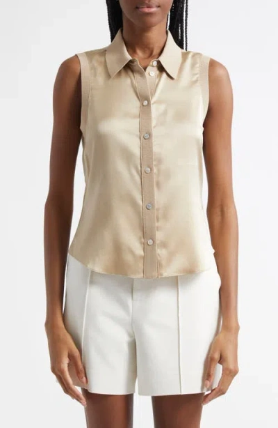 Cinq À Sept Giselle Silk Sleeveless Shirt In Khaki