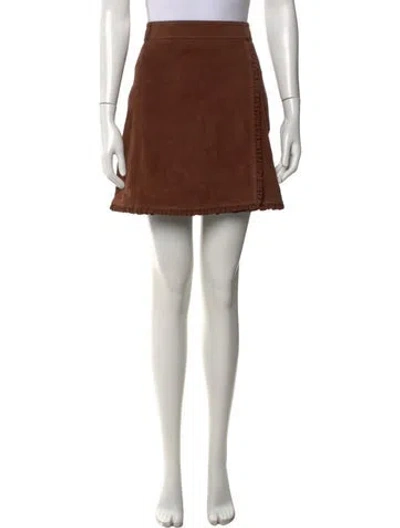 Pre-owned Cinq À Sept Goat Leather Mini Skirt In Brown