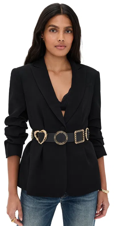 Cinq À Sept Gold Belt Scrunched Cheyenne Blazer In Black
