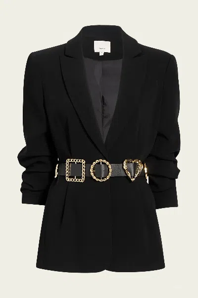 CINQ À SEPT GOLD BELT SCRUNCHED CHEYENNE BLAZER IN BLACK