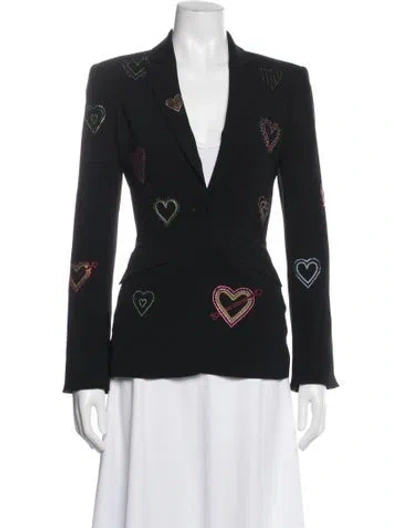 Pre-owned Cinq À Sept Graphic Print Blazer In Black
