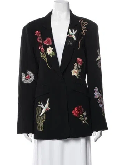 Pre-owned Cinq À Sept Graphic Print Blazer In Black