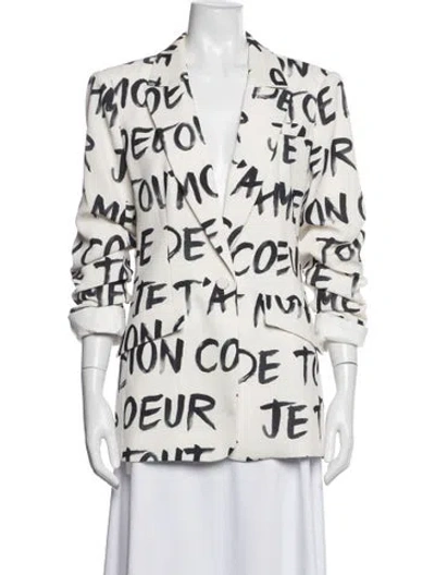 Pre-owned Cinq À Sept Graphic Print Blazer In White