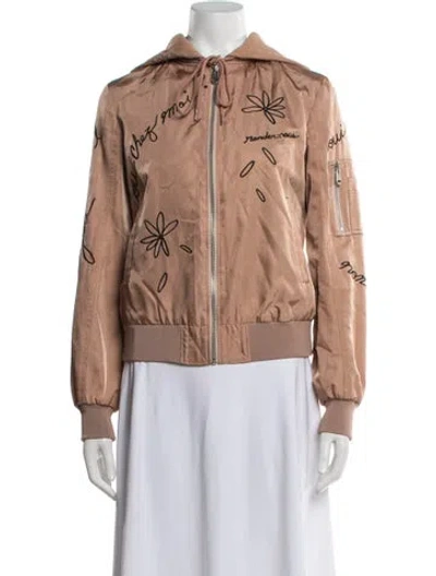 Pre-owned Cinq À Sept Graphic Print Bomber Jacket In Neutrals/pink