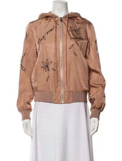 Pre-owned Cinq À Sept Graphic Print Bomber Jacket In Neutrals/pink