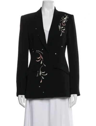 Pre-owned Cinq À Sept Graphic Print Coat In Black