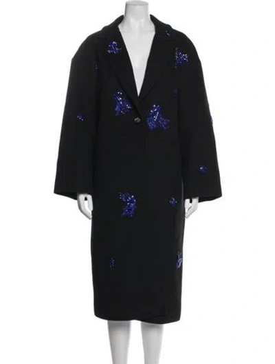 Pre-owned Cinq À Sept Graphic Print Coat In Black