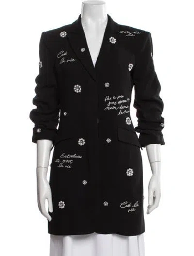 Pre-owned Cinq À Sept Graphic Print Coat In Black