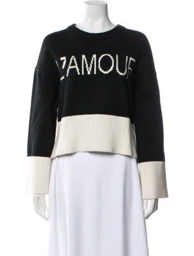 Pre-owned Cinq À Sept Graphic Print Crew Neck Sweater In Black