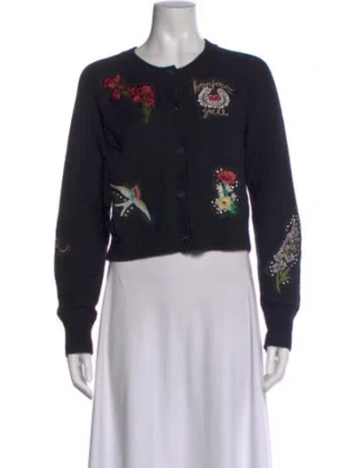 Pre-owned Cinq À Sept Graphic Print Crew Neck Sweater In Black