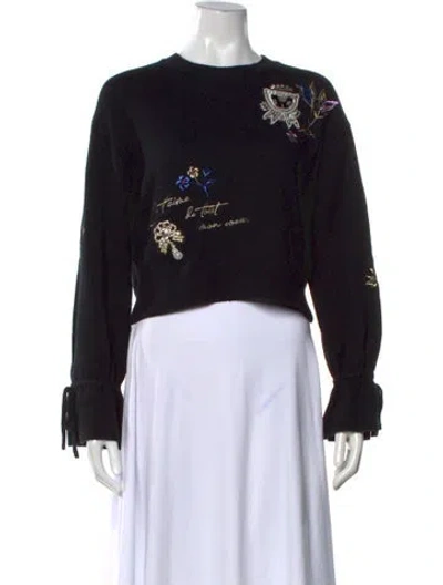 Pre-owned Cinq À Sept Graphic Print Crew Neck Sweater In Black