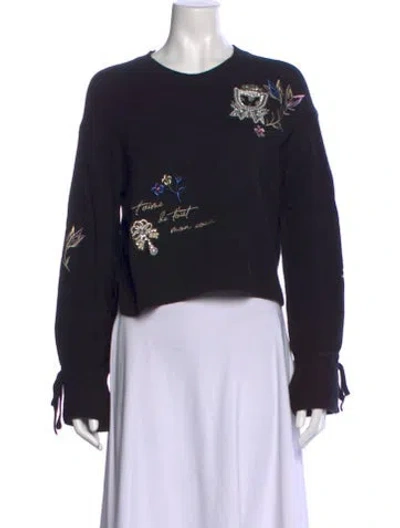Pre-owned Cinq À Sept Graphic Print Crew Neck Sweater In Black