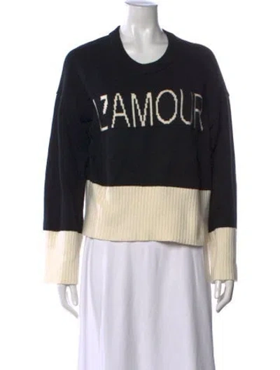Pre-owned Cinq À Sept Graphic Print Crew Neck Sweater In Black
