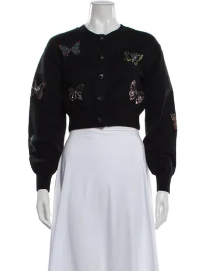 Pre-owned Cinq À Sept Graphic Print Crew Neck Sweater In Black