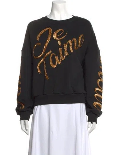 Pre-owned Cinq À Sept Graphic Print Crew Neck Sweater In Black