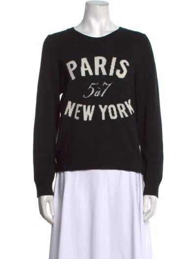 Pre-owned Cinq À Sept Graphic Print Crew Neck Sweater In Black