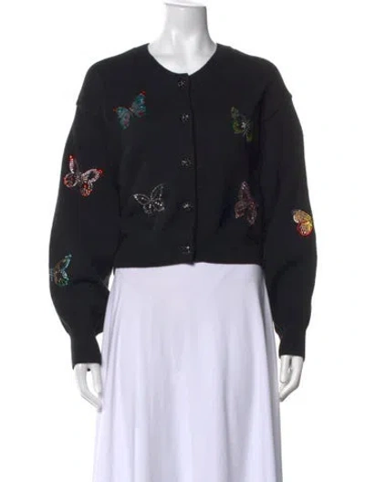 Pre-owned Cinq À Sept Graphic Print Crew Neck Sweater In Black