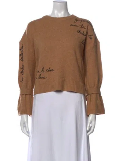 Pre-owned Cinq À Sept Graphic Print Crew Neck Sweater In Brown