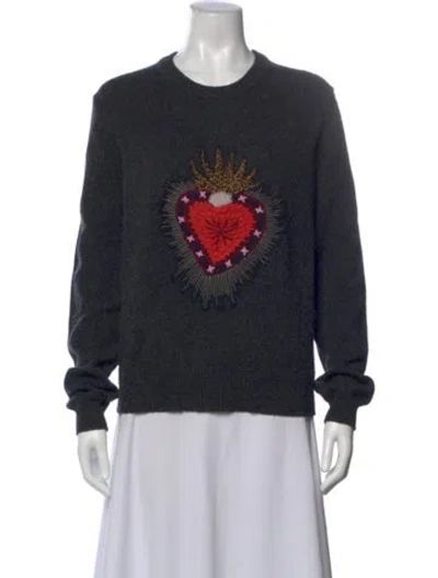 Pre-owned Cinq À Sept Graphic Print Crew Neck Sweater In Gray