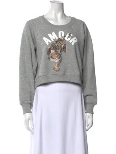 Pre-owned Cinq À Sept Graphic Print Crew Neck Sweater In Gray