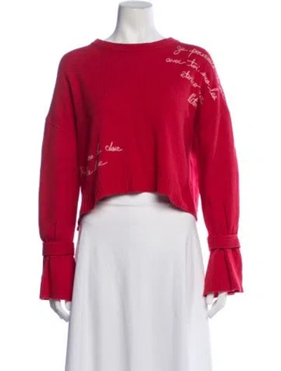 Pre-owned Cinq À Sept Graphic Print Crew Neck Sweater In Red
