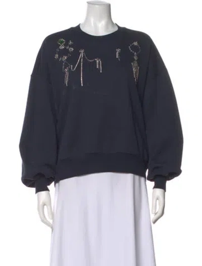 Pre-owned Cinq À Sept Graphic Print Crew Neck Sweatshirt In Blue