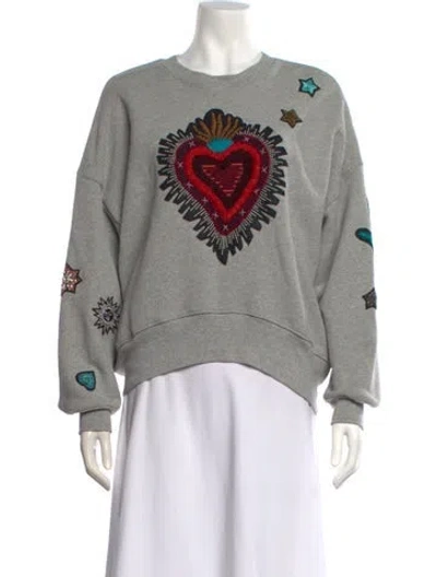 Pre-owned Cinq À Sept Graphic Print Crew Neck Sweatshirt In Gray