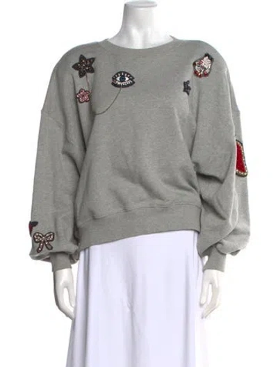 Pre-owned Cinq À Sept Graphic Print Crew Neck Sweatshirt In Gray