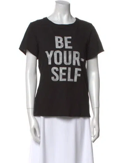 Pre-owned Cinq À Sept Graphic Print Crew Neck T-shirt In Black