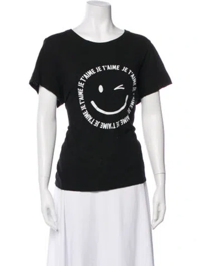 Pre-owned Cinq À Sept Graphic Print Crew Neck T-shirt In Black