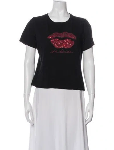 Pre-owned Cinq À Sept Graphic Print Crew Neck T-shirt In Black