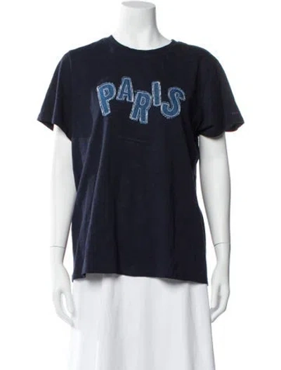 Pre-owned Cinq À Sept Graphic Print Crew Neck T-shirt In Blue