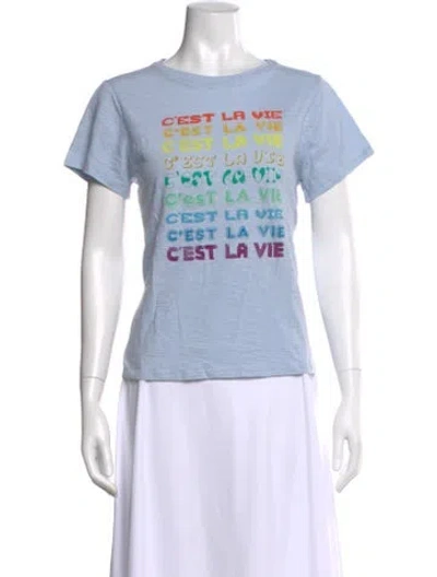 Pre-owned Cinq À Sept Graphic Print Crew Neck T-shirt In Blue