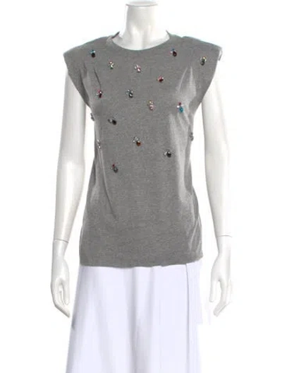 Pre-owned Cinq À Sept Graphic Print Crew Neck T-shirt In Gray